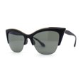 thumbnail image 2 of Womens Half Rim Elegant Metal Brow Designer Cat Eye Sunglasses Matte Black - Green, 2 of 4