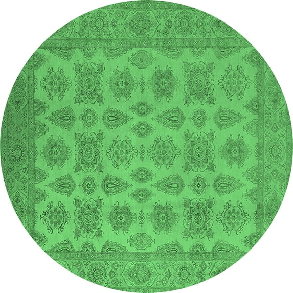 Ahgly Company Indoor Round Oriental Emerald Green Industrial Area Rugs, 5' Round