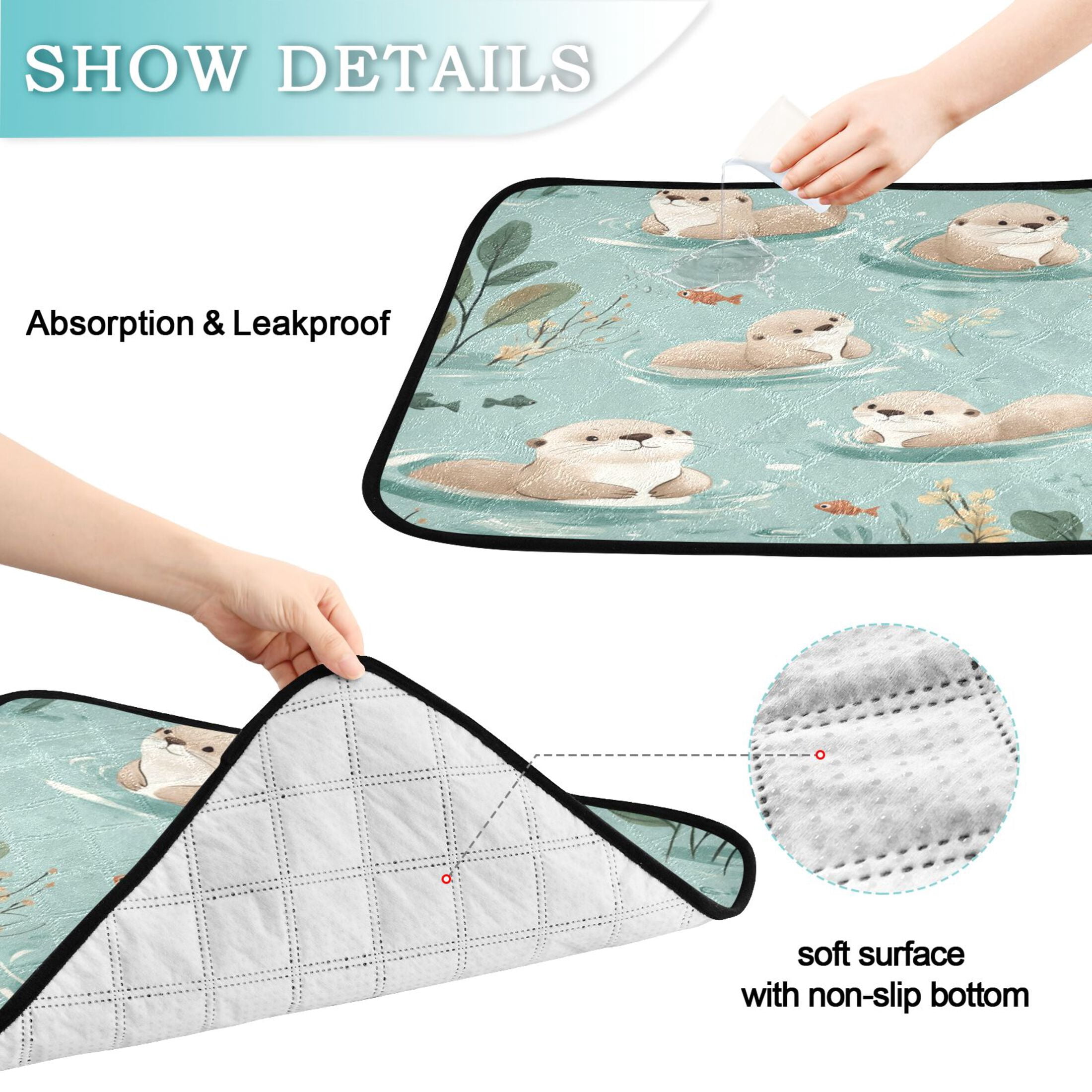 Qxltty Swims Sea Otter Cat litter Pads Pet Set of 3 Diaper Mats Center Anti-leakage Layer Absorbent Soft and Comfortable