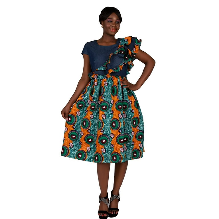 BintaRealWax African Dresses for Women Summer Dashiki Print Floral Ruffled Short Dress African Clothing WY2756