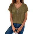 thumbnail image 3 of Plus Size Womens Tops 1/4 Zip Up Short Sleeve Tunics Military Green L, 3 of 6