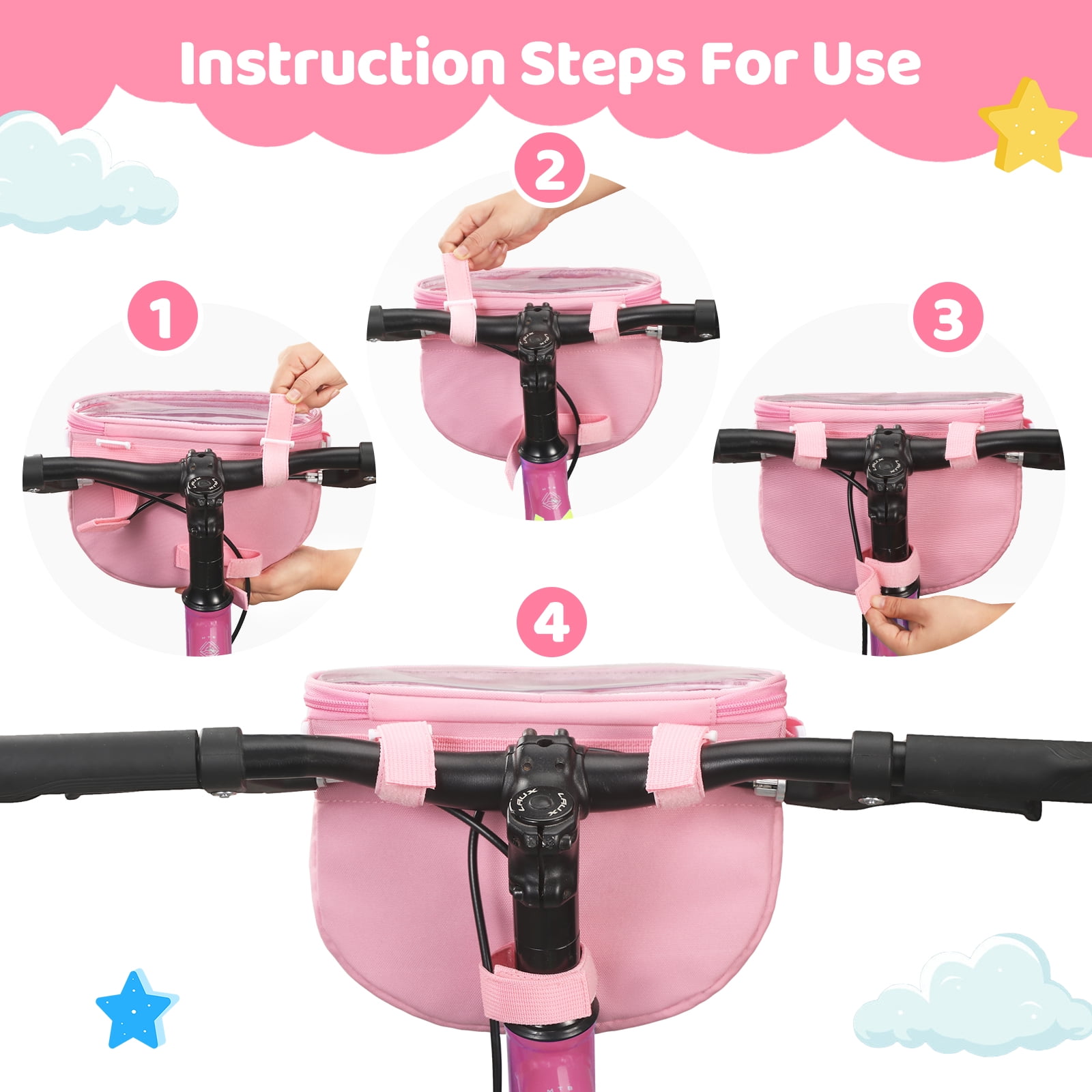 AYAOQIANG Kids Bike Basket,Front Handlebar Bag for Kids Girls Bikes, Semicircle Bike Basket with Zipper for Child Tricycle Bicycle