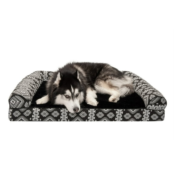 FurHaven Pet Products Southwest Kilim Memory Top Sofa-Style Pet Bed for Dogs & Cats - Black Medallion, Jumbo