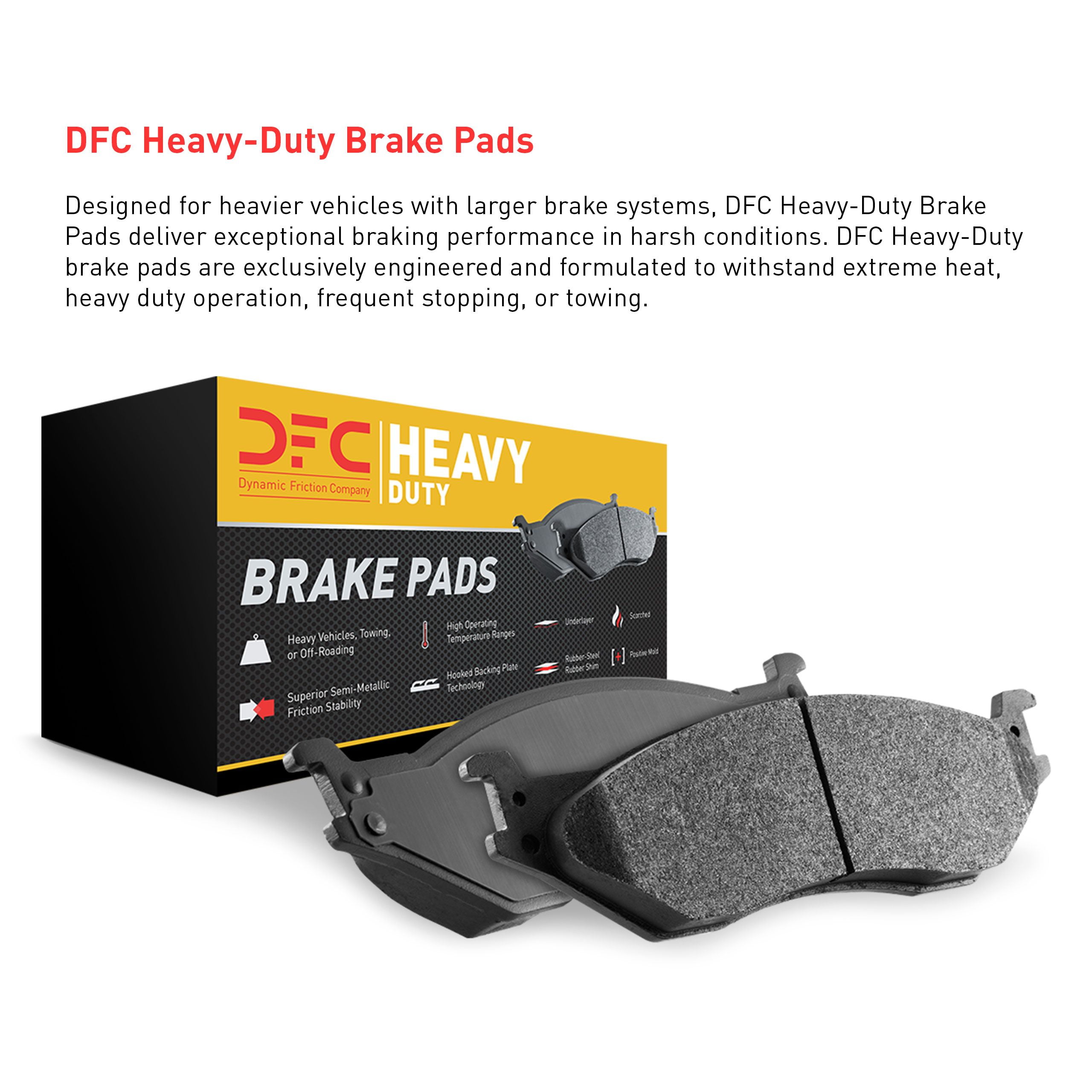 Dynamic Friction Company Heavy Duty Brake Pads - Semi Metallic 1214-1691-00-Rear Set For 2011-2022 Ford F-350 Super Duty, 2012-2022 Ford F-250 Super Duty, 2013-2016 Ford F-450 Super Duty