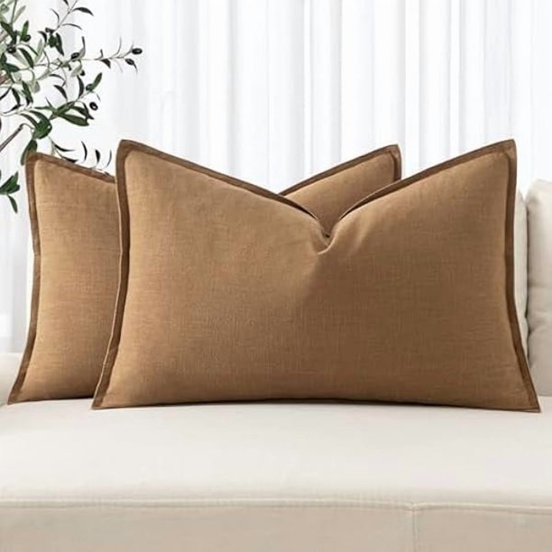 wonima02 MIULEE Decorative Linen Lumbar Pillow Covers 12x20 Inch Brown Boho Farmhouse Neutral Couch Throw Pillows for Bed Pack of 2 Accent Modern Pillowcase Sofa Livingroom Home Decor