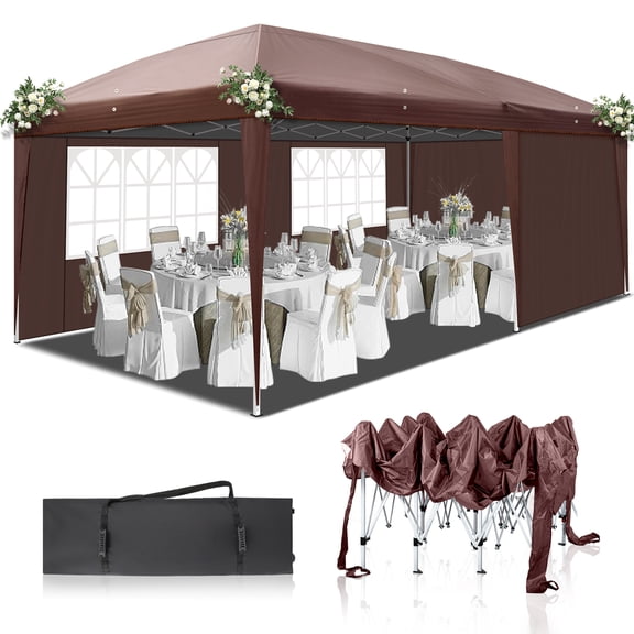 Ktaxon 10'x20' Pop up Gazebo Canopy Wedding Party Tent 4 Sidewall Coffee