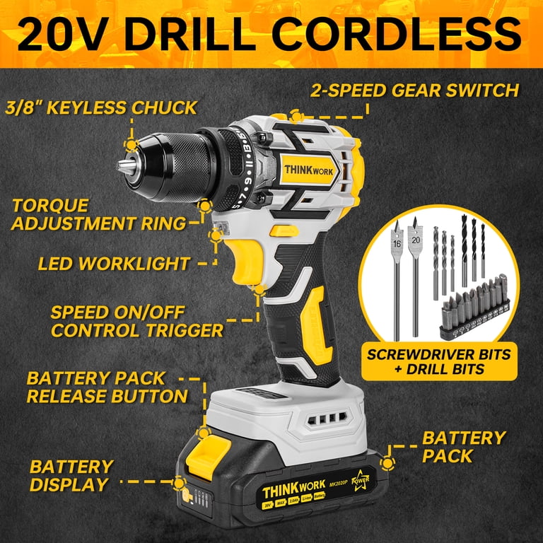 THINKWORK 20V Brushless Cordless Drill with 68 Accessories photo 3