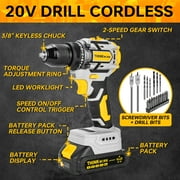 THINKWORK 20 Volt Cordless Brushless Drill Kit: 20V Electric Power Drill with 265 in-lbs Torque, Ideal for DIY Tool Set and Daily Repairs in a Comprehensive Tool Kit