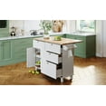 thumbnail image 4 of LiviNest Kitchen Island with Seating: Freestanding Kitchen Cart with Drop Leaf & 2 Stools - Farmhouse Style Rubber Wood Countertop with 4 Drawers & Cabinet Storage for Small Space Dining & Cooking Or, 4 of 6