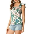thumbnail image 4 of INSPIRE CHIC Women's Tropical Printed Square Neck Ruffle Tank Top XS Green, 4 of 7