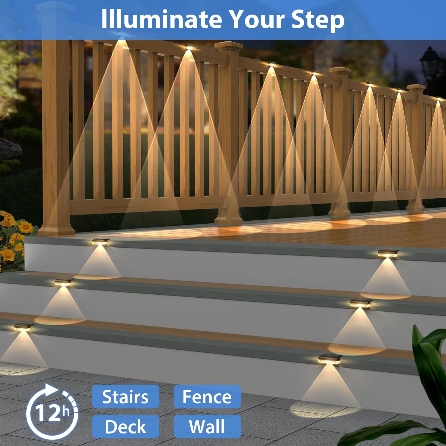 Solar Fence Lights Outdoor , Solar Step LED Lights Waterproof for Outdoor Stairs, Fence, Yard, Patio, Pool and Pathway(Warm White)