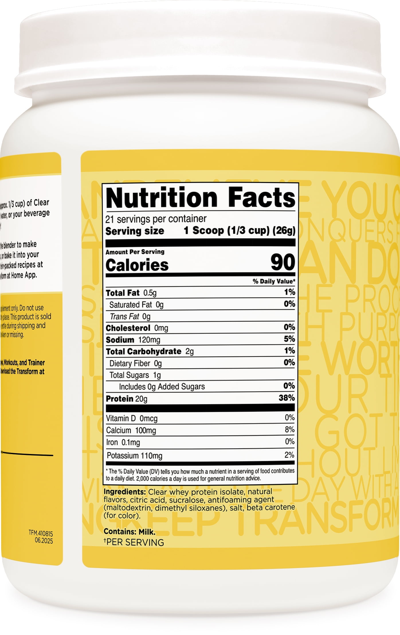 TransformHQ Clear Whey Protein Isolate (WPI) (Lemonade Flavored) 21 Servings - 20 Grams Protein Per Serving
