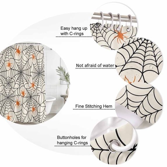 Halloween Bathroom Shower Curtains with 12 Hooks Polyester Waterproof Shower Curtain for Stalls and Bathtubs Orange Black Net Classic Spiders Gingham Decorative Bathroom Privacy Curtain 72x78 Inches