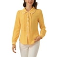 thumbnail image 1 of BLUSA CHIC para Mujeres con Cuello Peter Pan, Manga Abullonada, Con Trimming en Contraste, Camisa de Botones M Amarillo, 1 of 6
