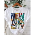 thumbnail image 1 of [1pc NYC Graphic Tee] 1pc Women's Casual New York City Graphic T-Shirt | Crew Neck, Short Sleeve, Cotton Knit Fabric | Black with Vibrant NYC Alphabet Print, All-Season Comfort Top for Casual Attire, 1 of 6