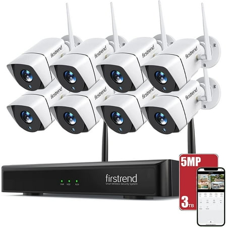 5MP Wireless Security Cameras System, Firstrend Security System Wireless Ultra HD for Home Surveillance with 8CH NVR 8 IP Cameras 3TB Hard Drive Night Vision Motion Alarm Free App for Outdoor Business