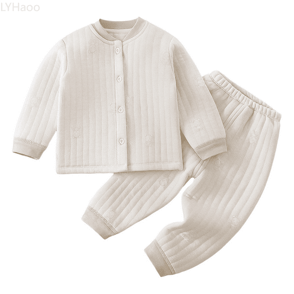 LYHaoo Girls Clothing Set 2 Pcs Baby Warm Thermal Underwear Three Layer Padded Winter For Girls Boys Toddler Kids Cozy Outfits For And Toddlers 0 4 Years Sizes 18-24 Months(Beige)