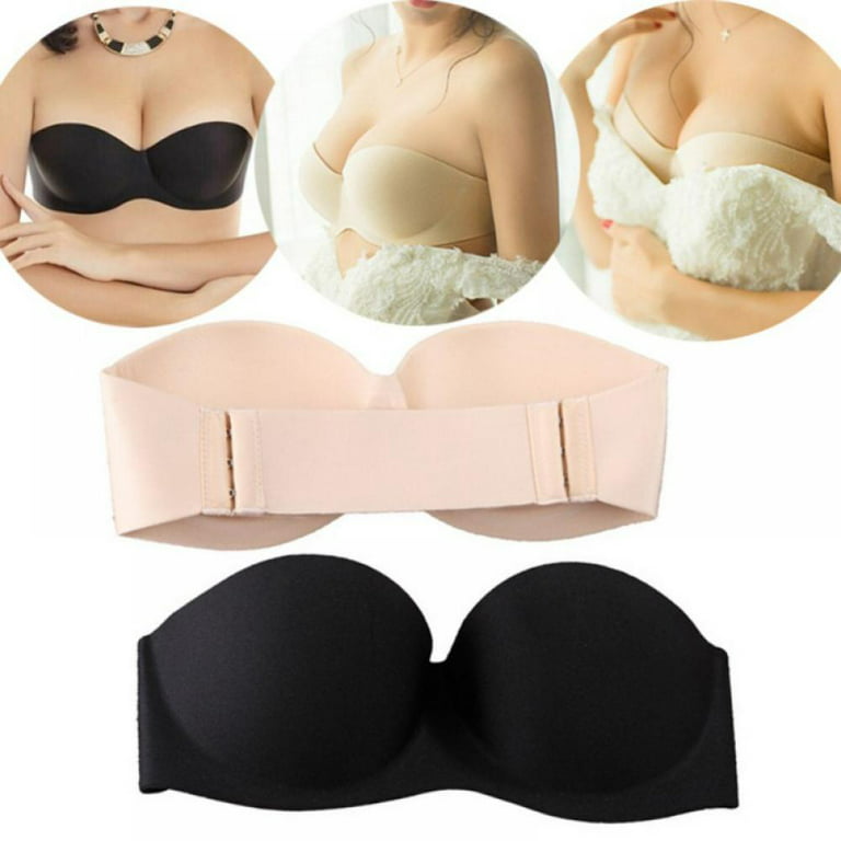 Pretty Comy Strapless Seamless Bra for Women,2Pack Wire Free Invisible Push  Up Bra,Size A-D