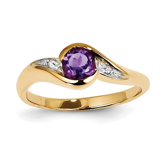 14k Diamond and Amethyst Round Ring by Jewelrypot
