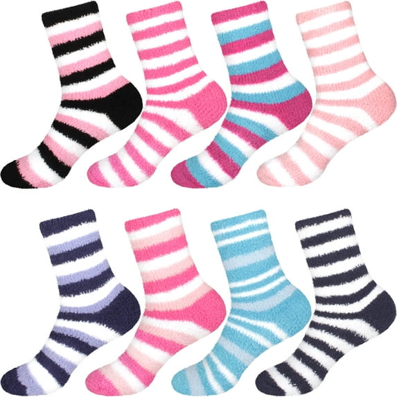 Women's Super Fuzzy Crazy Colorful Fun Cute Cozy Striped Socks - 8 Pairs - Assortment S1