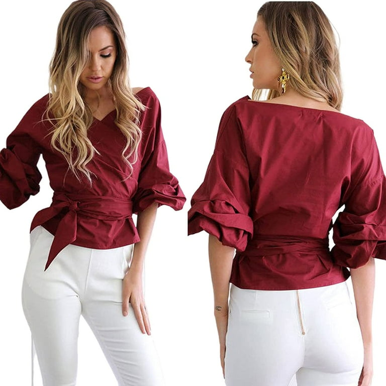 3/4 Sleeve Solid Color Off Shoulder Flounce Blouses 3/4 Sleeve Solid Color Off Shoulder Flounce Blouses