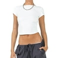 thumbnail image 2 of Women Short Sleeve Crop Tops Solid Color Crew Neck Slim Fit T-Shirts Summer Exposed Navel Shirts Streetwear, 2 of 7