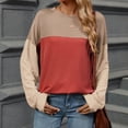 thumbnail image 5 of JUUYY Womens Color Block Texture Long Sleeve Tee Shirt Loose Casual Round Neck Cotton T-Shirts Tops Pullover Red S, 5 of 7