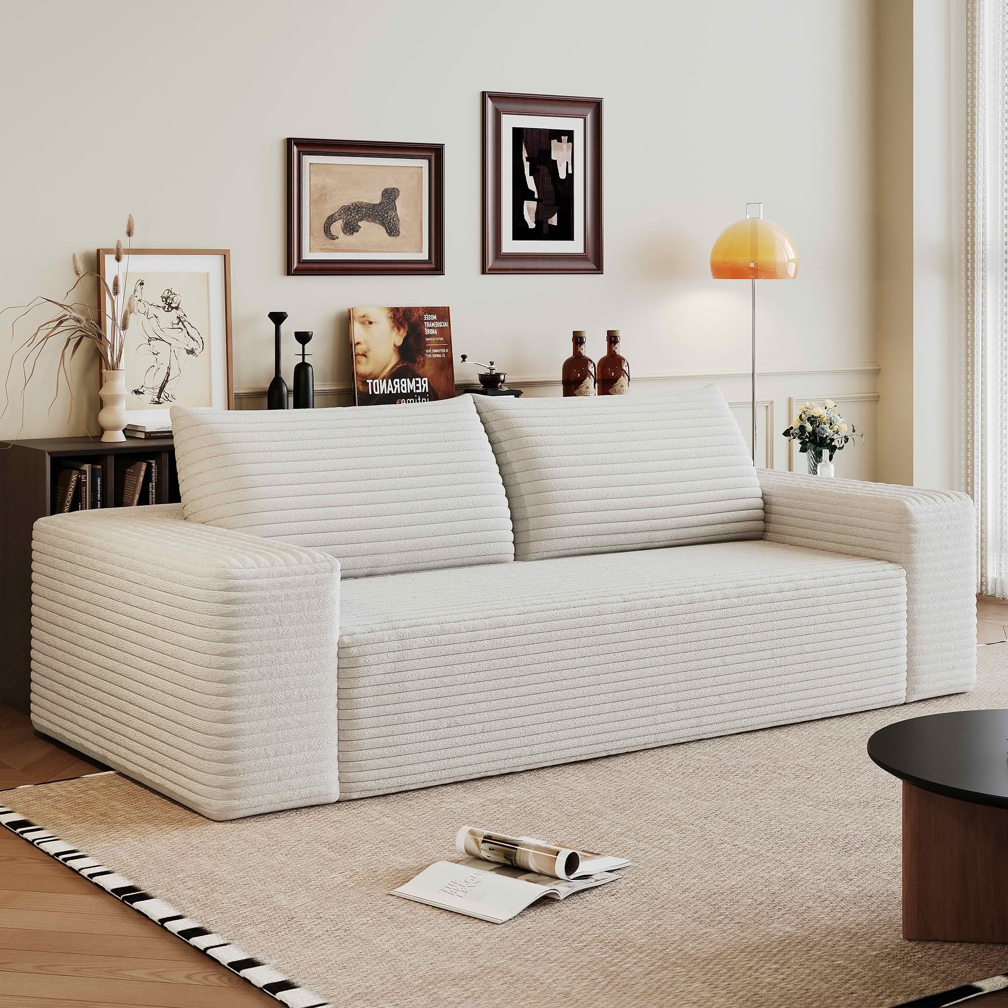 MAYEERTY 63" 2-Seater Corduroy Sofa, Deep Seat Comfy Loveseat, No Assembly, for Living Room Bedroom Conference Room, White