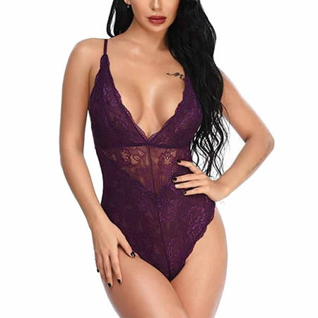 

Summer Savings Clearance! 2023 TUOBARR Lingerie for Women Ladies Cool Girl Lingerie Lace Solid Sedin Seductive Sexy Sling Jumpsuit Suit Purple 12