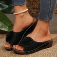thumbnail image 3 of Daolelai Women's Fashion Open Toe Wedge Heel Leather Flower Sandals Temperament Comfortable Shoes, 3 of 9