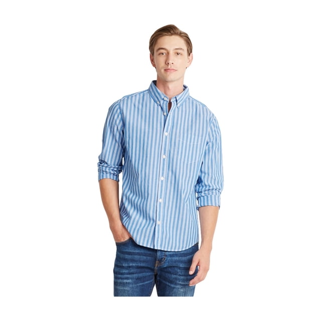 Aeropostale - Camisa con botones y bolsillo a rayas para hombre, azul, extragrande Aeropostale Botones al frente