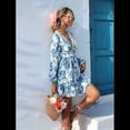 thumbnail image 4 of Vestido de Otoño para Mujer, Cuello en V, Larga, Cintura Elástica, Estilo Bohemio, para Playa, Resort, Floral, Minivestido de Verano Azul XXL, 4 of 10