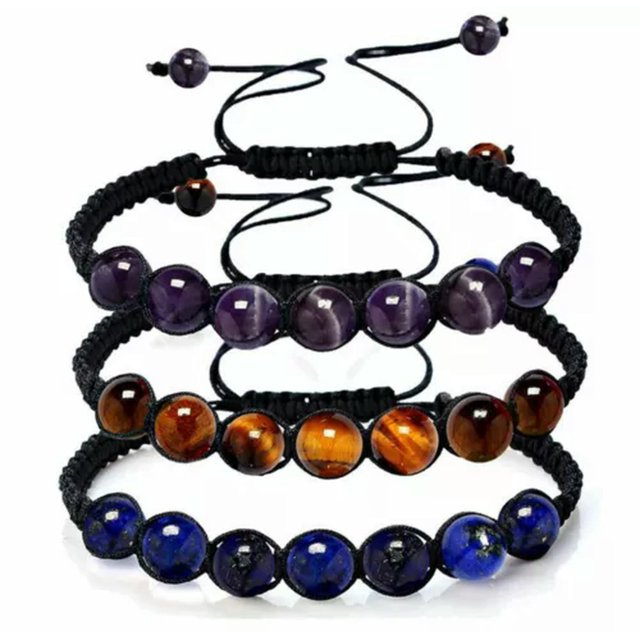 HOOUN Natural 7 Balance Stone Beaded Braided Bracelet Yoga Prayer Gift-