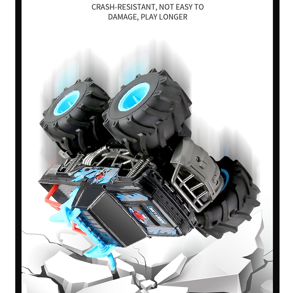 4WD Amphibious Remote Control Car - 2.4G High Speed Off-Road Stunt Vehicle, Waterproof Double-Sided Driving RC Car Toys Gift,,Blue，2 Battery