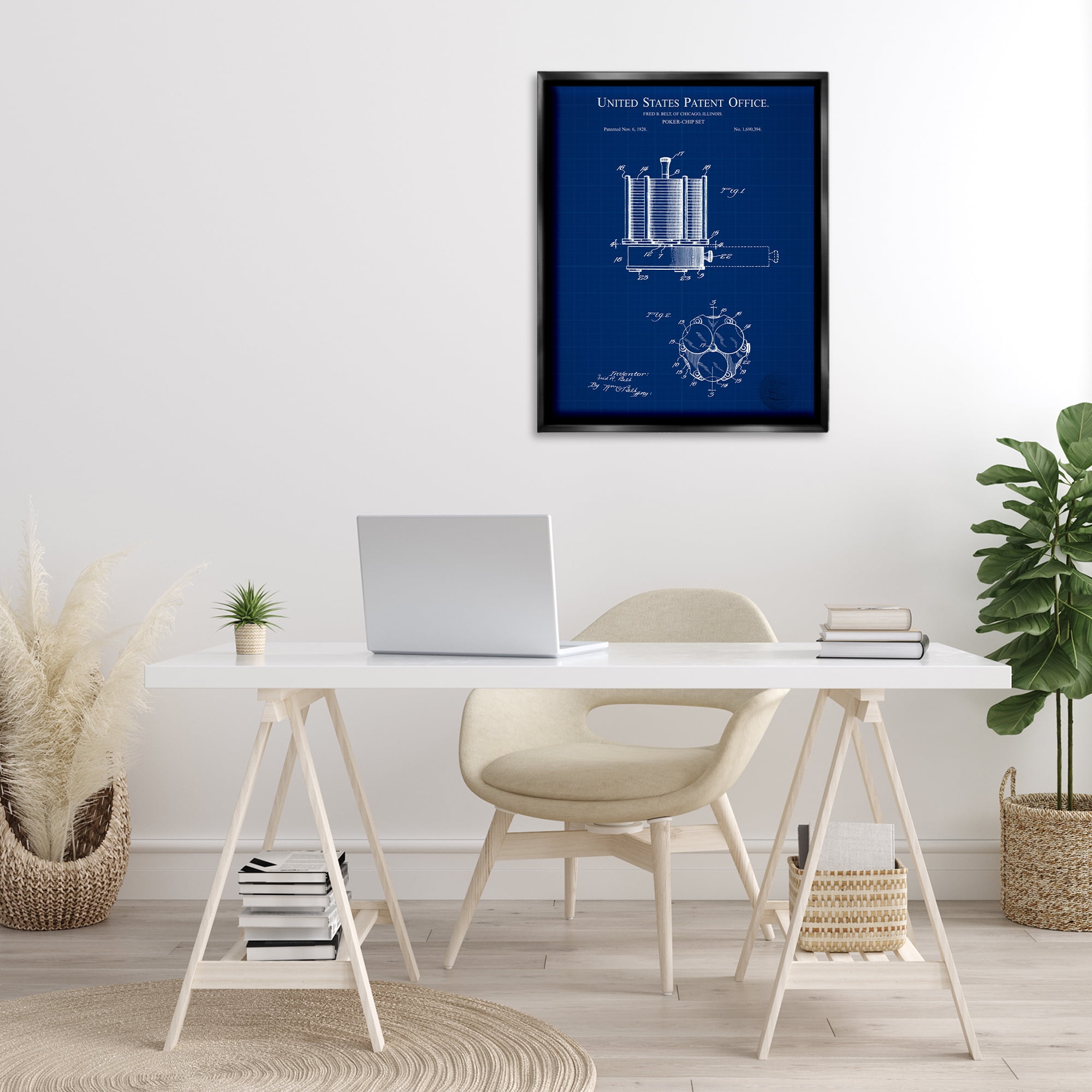 Stupell Industries Poker Chips Blueprint Typography Painting Black Floater Framed Art Print Wall Art, 25 x 31