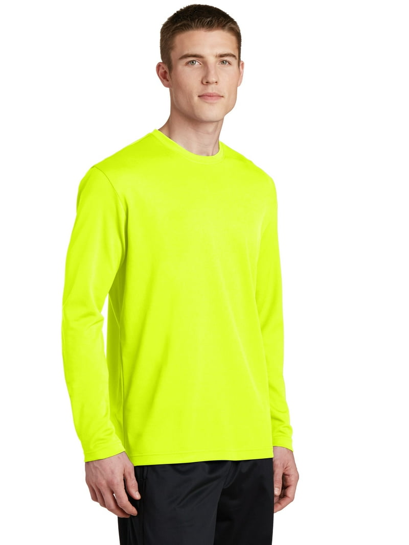 Sport Tek Adult Male Men Plain Long Sleeves T-Shirt Neon Yellow X