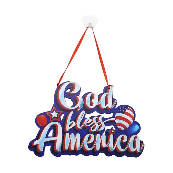 Qocolhg Independence Day God Bless America Patriotic Sign for Front Door Decor, Memorial Day Decoration Creatives Crafts English Door 4th of July Hanging Door Decorations Party Supplies