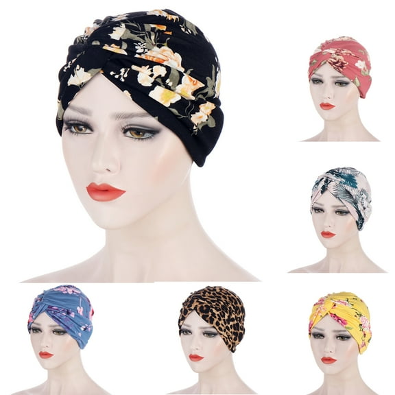 SPRING PARK Women Muslim Hijab Braid Hat Flower Leopard Printed Turban Headscarf Chemo Cap Headwrap