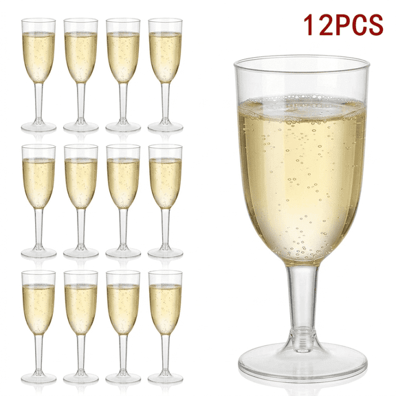ROSEXIXI Clear Plastic Cups 12 Pack 5.3 Oz Stemmed Wine Glasses Disposable Champagne Flutes Elegant Mocktail Plastic Goblets For Weddings Parties Wine Tasting And Dessert Cups Puddings