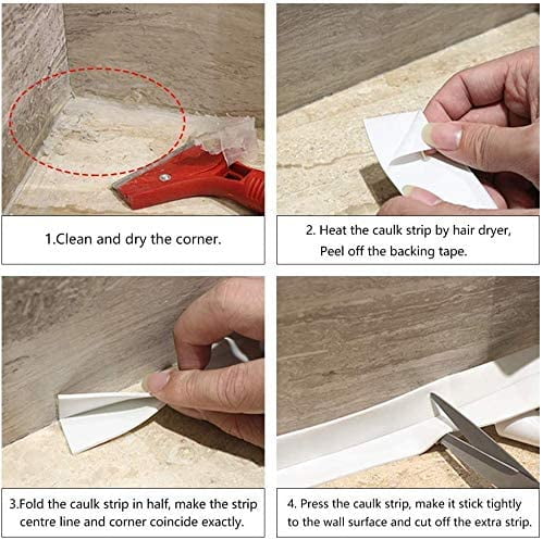 Caulk Strip PE Self Adhesive Tape for Bathtub Bathroom Shower Toilet  Kitchen and Wall Sealing (W:38mm L:11Ft White)