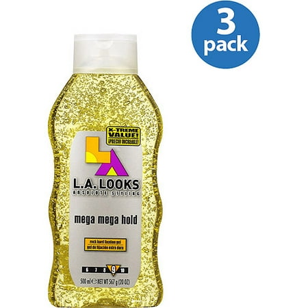 (3 Pack) L.A. Looks Mega Mega Hold Styling Gel 20 oz. (Best Hair Gel For Shiny Wet Look)