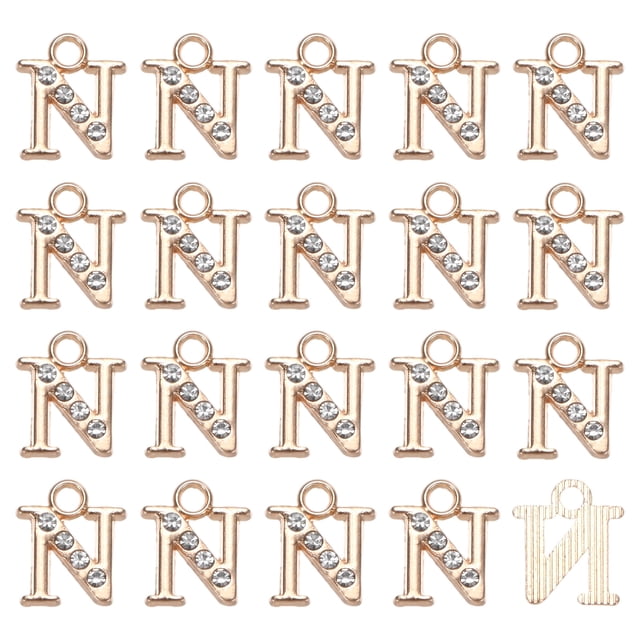 Encanto de letra N de rhinestone de 20 piezas de Uxcell para pulsera/brazaletes/joyería dorada 0.39" x 0.51"