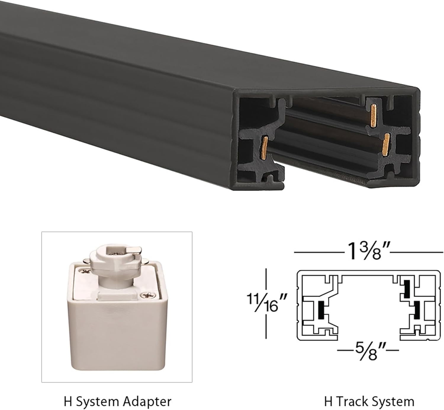 H Track 8FT Single Circuit Field Cuttable 120V for Style 3-Wire Fixtures with 2 Endcaps in Black