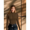 thumbnail image 6 of MOYIKO Mock Turtleneck for Women Zip up Long Sleeve Body Suits Womens Fitted Tight Tops, 6 of 7