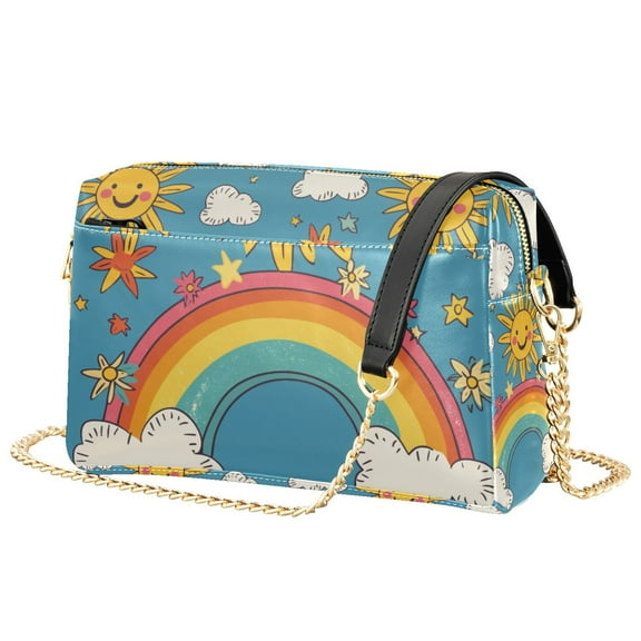 FORMRS Women Crossbody Purse with Chain Strap Vegan Leather Shoulder Handbag, Rainbow with Stars