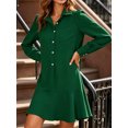 thumbnail image 2 of Long Sleeve Women Casual Button Down Shirt Dress Collared Pleated Swing Mini Dresses, 2 of 6