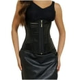 thumbnail image 3 of Feancey Waist Trainer Corset for Women Faux Leather Shapewear High Stretchy Tummy Control Bustier Tops Zip Front Trendy Body Shaper Black M, 3 of 7