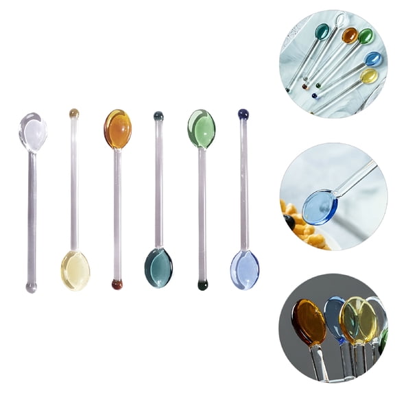 ACDANC Set of 6 Heat Resistant Glass Coffee Spoons,Clear Long Handle Dessert Spoons