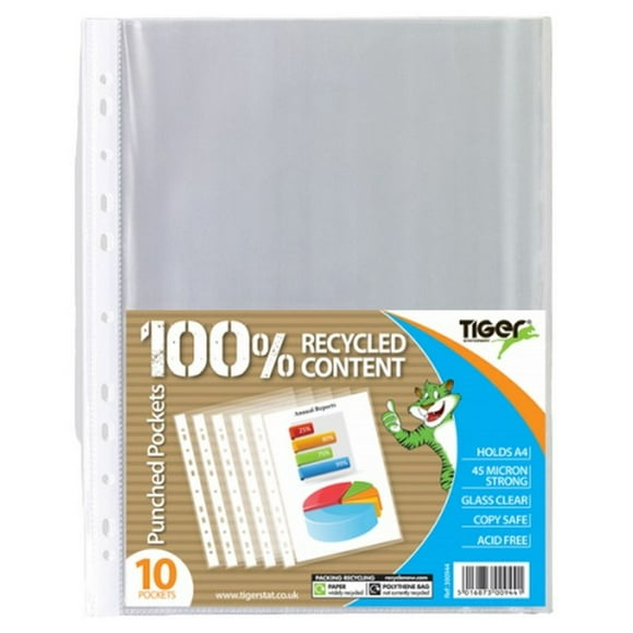 Tiger Stationery A4 Punched Pockets (Pack of 10)