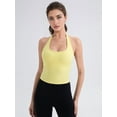 thumbnail image 6 of Women'S Halter Crop Top V Neck Workout Going Out Tank Top Sleeveless Backless Trendy Summer Camisole Bright Yellow XL, 6 of 8